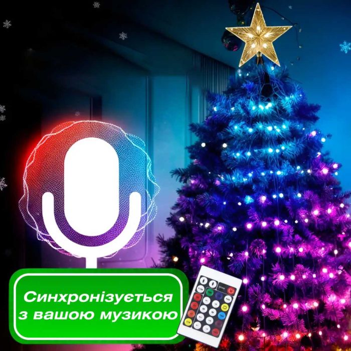 Розумна гірлянда Smart 250 LED довжина 2,5 м з керуванням зі смартфона зелена, мультиколор 1733043GR