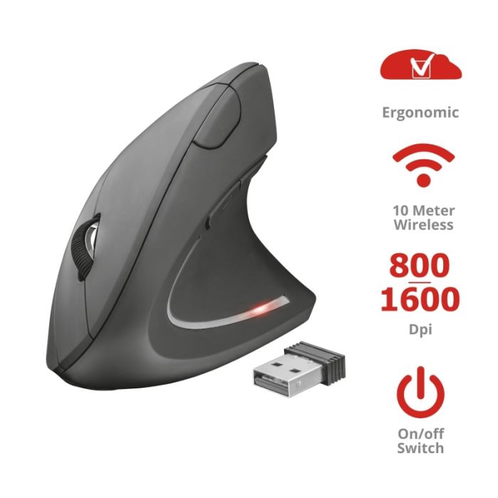 Trust Mouse Verto Ergonomic WL BLACk