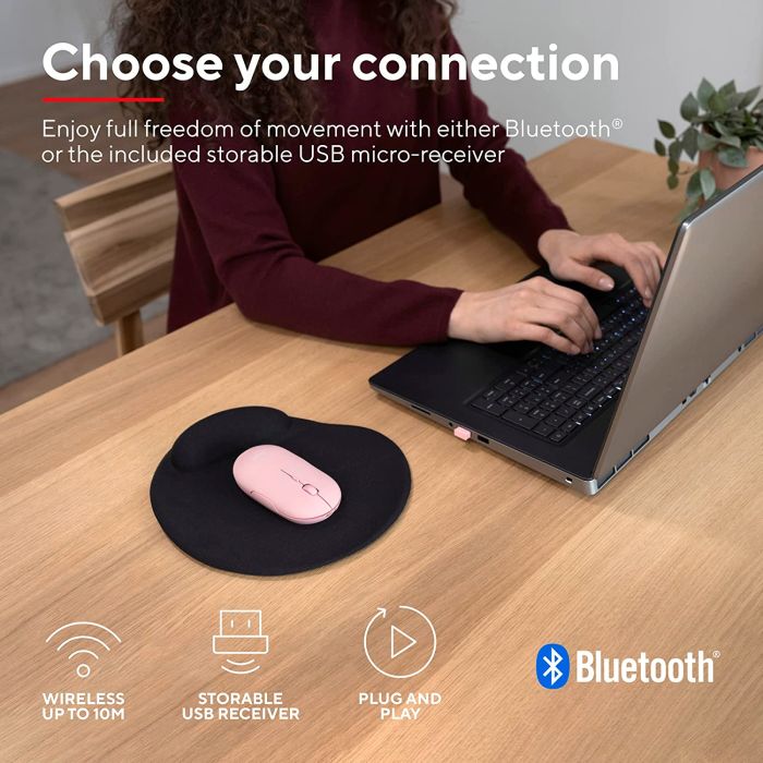 Mouse Trust Puck Rechargeable,  Ultra-Thin,  BT/WL,  Silent, Рожевий