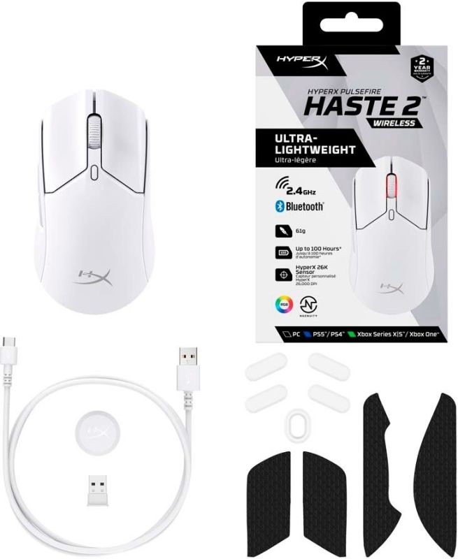 Миша HyperX Pulsefire Haste 2, RGB, USB-A/WL/BT, білий