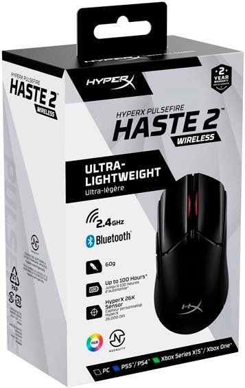 Миша HyperX Pulsefire Haste 2, RGB, USB-A/WL/BT, чорний