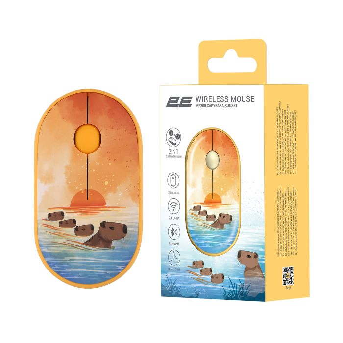 2E Mouse MF300 CAPYBARA:SUNSET Silent WL BT, Yellow