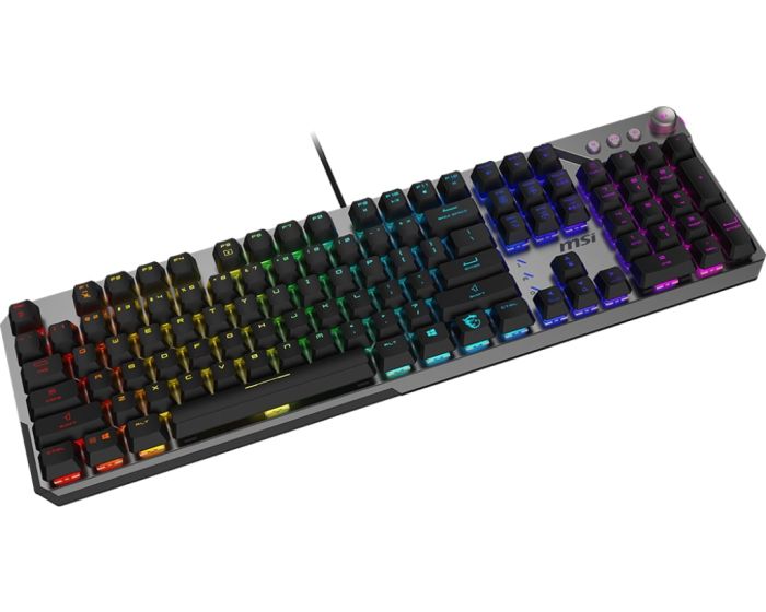 Keyboard mechanical MSI STRIKE 600 SILENT UA 104key, Kailh Midnight Pro Silent Tactile, USB-A, EN/UKR/RU, RGB, silver