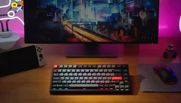 Клавіатура механічна Lemokey  P1 Pro 84Key, Keychron Super Red, WL/BT/USB-A, QMK/VIA, Hot-Swap, EN/UKR, RGB,  Knob, Carbon Black