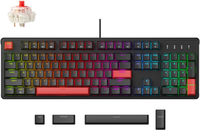 Клавіатура механічна Lemokey  X3 104Key, Keychron Red, USB-A, QMK/VIA, Hot-Swap, EN/UKR, RGB, чорний