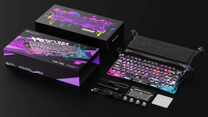 Клавіатура механічна GravaStar Mercury V75 Pro 80keys, Magnetic Jade Gaming, 8K, USB-A, RGB, Neon Graffiti