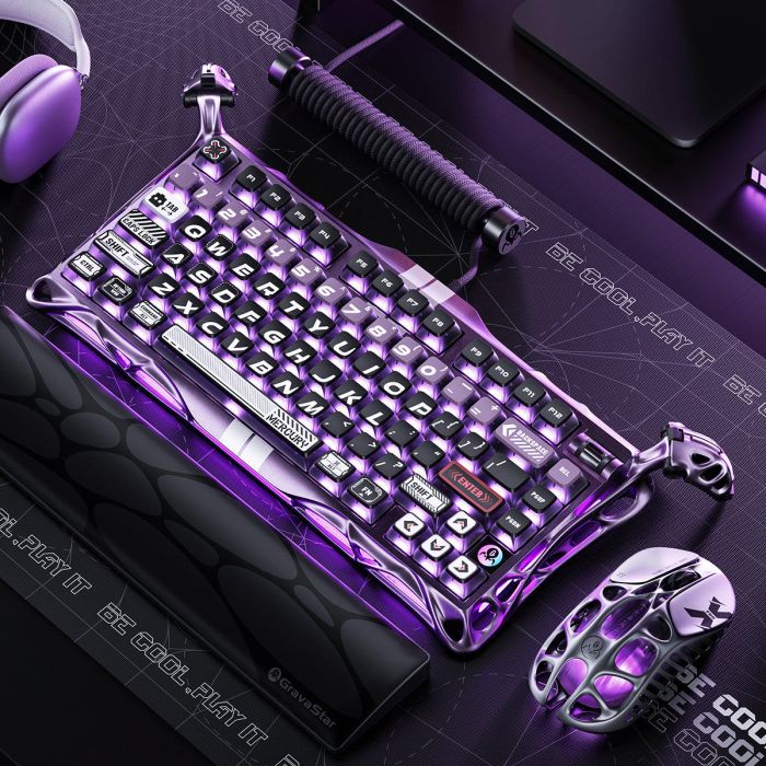 Клавіатура механічна GravaStar Mercury V75 Pro 80keys, Magnetic Jade Gaming, 8K, USB-A, RGB, Iron Purple