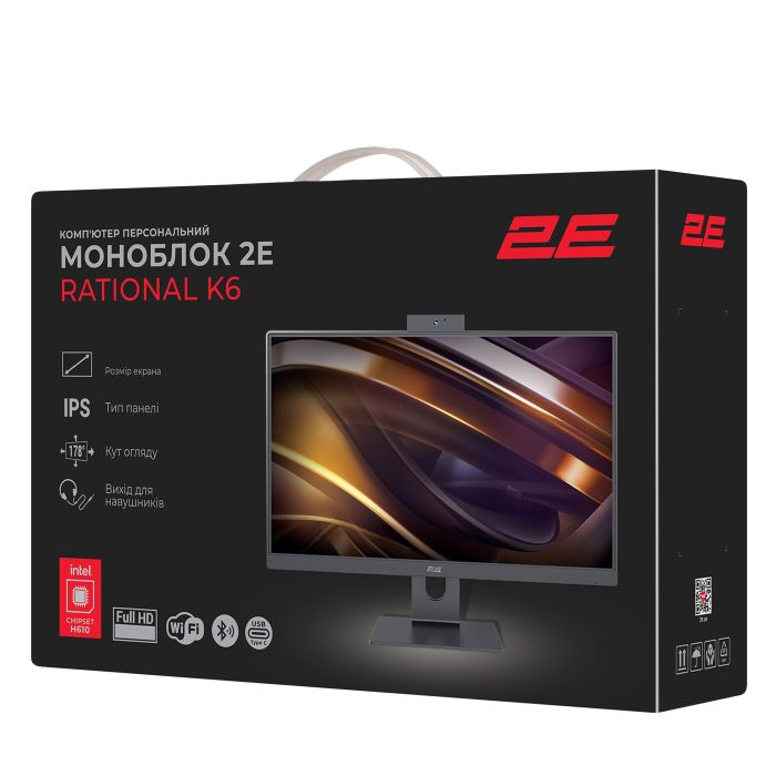2E All-in One Rational K6 23.8" FHD IPS Intel i3-12100, 8Gb, F480GB, UMA, H610, K6.610, 120W, FreeDos, black
