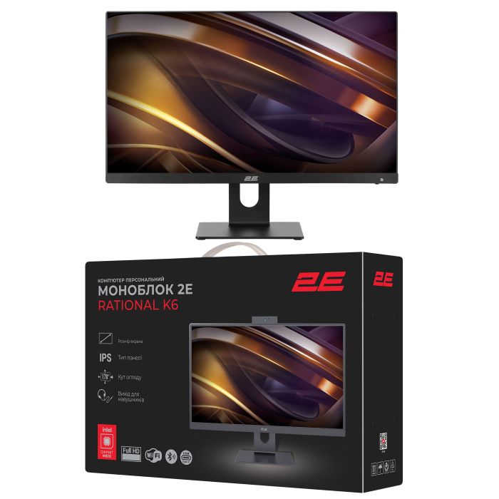 Комп'ютер персональний моноблок 2E Rational K6 23.8" FHD IPS Intel i3-12100, 8Gb, F256GB, UMA, H610, K6.610, 120W, Win11PE, чорний