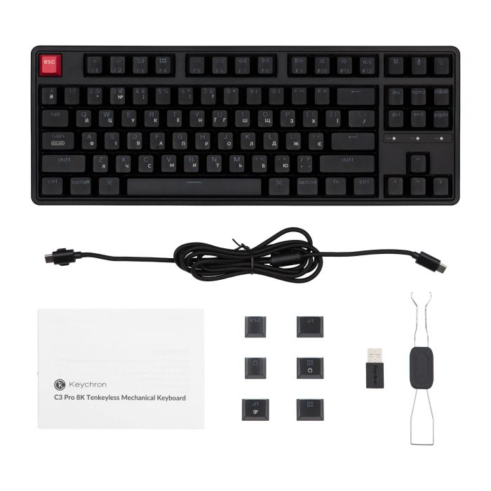 Клавіатура механічна Keychron C3 Pro V2 87Key, K pro Red, USB-A, QMK, Hot-swap, 8K, EN/UKR, RGB, чорний