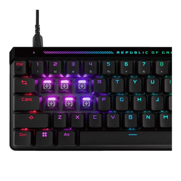 Клавіатура механічна ASUS ROG Falchion Ace HFX, 68key, HFX Magnetic Switches, USB-A, EN/UK, RGB, чорний