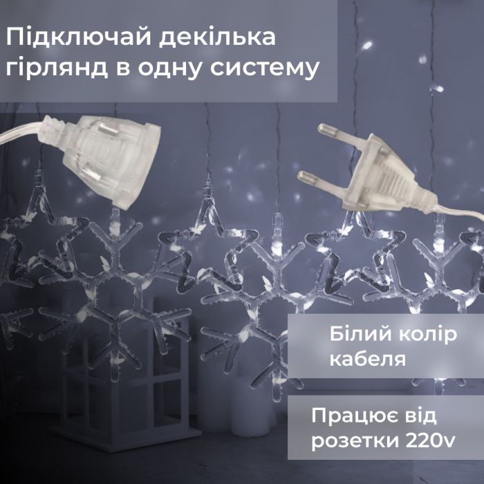 Гірлянда штора 3х0,9 м сніжинка зірка на 145 LED лампочок світлодіодна 10 шт Білий 1733067W