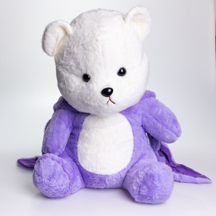 М'яка іграшка-плед, подушка 3 в 1 Ведмедик Тедді в костюмі Ангела плед в іграшці 40×35×15 (см) дитячий плед іграшка Фіолетовий 520-2V