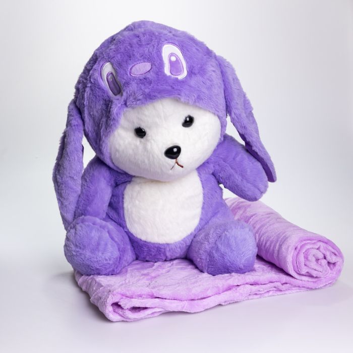 М'яка іграшка-плед, подушка 3 в 1 Ведмедик Тедді в костюмі Ангела плед в іграшці 40×35×15 (см) дитячий плед іграшка Фіолетовий 520-2V