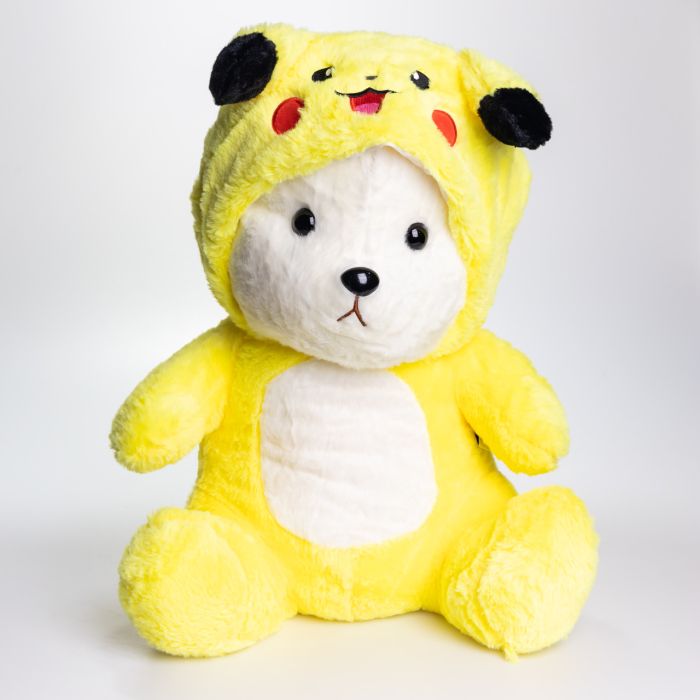 М'яка іграшка-плед, подушка 3 в 1 Ведмедик Тедді в костюмі Пікачу плед в іграшці 40×35×15 (см) дитячий плед іграшка Жовтий 520-2Y