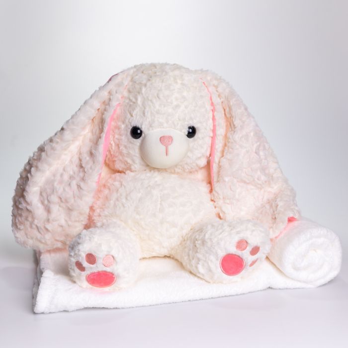 М'яка іграшка-плед, подушка 3 в 1 Зайчик плед в іграшці 35×32×40 (см) дитячий плед іграшка Білий 509-9W