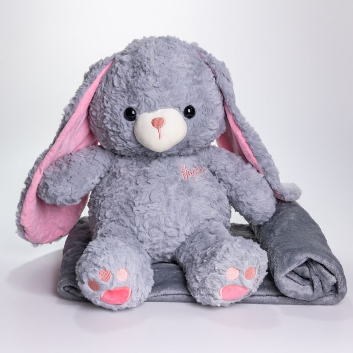 М'яка іграшка-плед, подушка 3 в 1 Зайчик плед в іграшці 35×32×40 (см) дитячий плед іграшка Сірий 509-9G