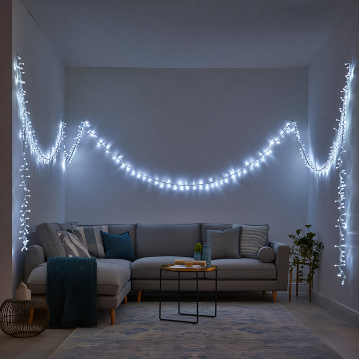 Новорічна гірлянда кімнатна нитка 14 м 160 LED кімнатна гірлянда білий провід Біле світло W160LED16MWW