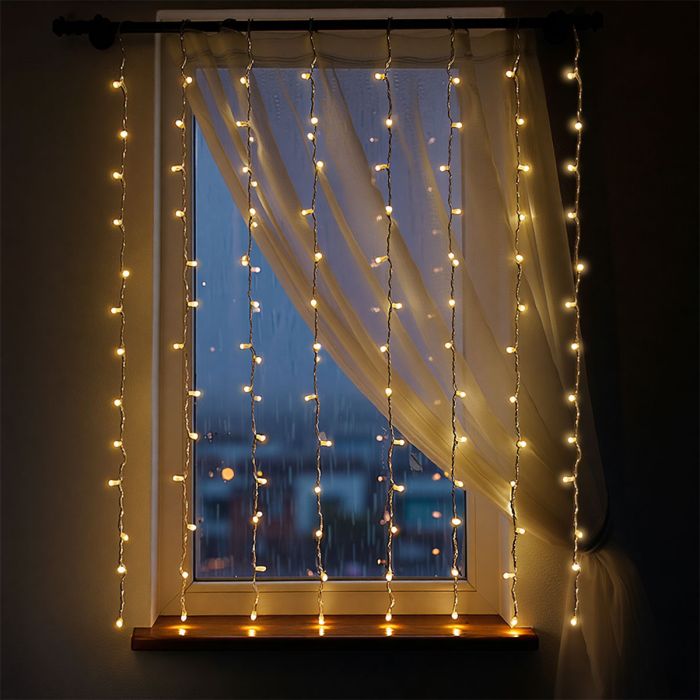 Новорічна гірлянда штора 2х2 м 80 LED кімнатна білий провід Жовтий ZWM2280LEDY