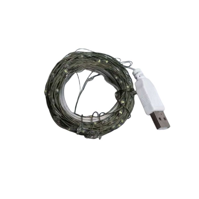 Гірлянда роса 20 метрів USB на 200 led світлодіодів крапля на зеленому дроті біла USB200L20MGW